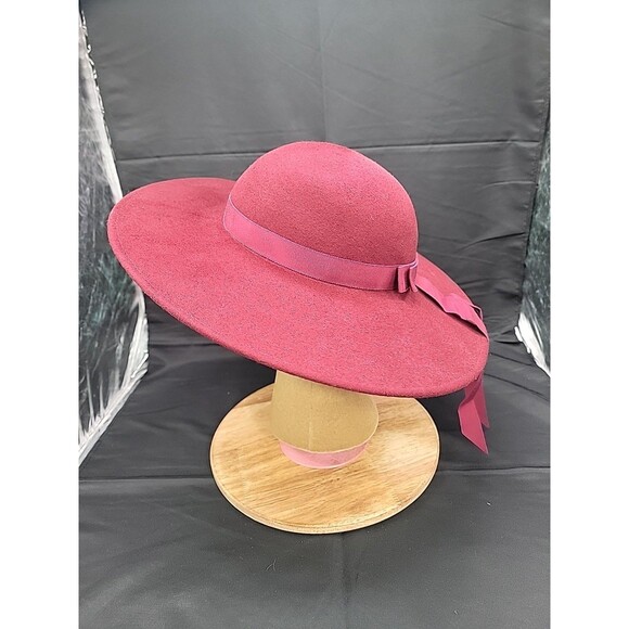 Vintage Sylvia Bollman Doeskin Maroon Felt Hat 100% Wool Made in USA - Picture 2 of 8